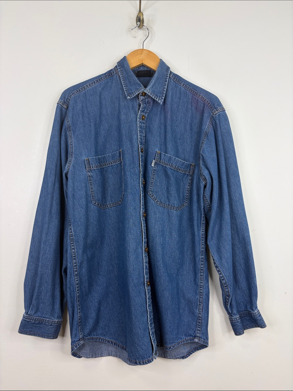 Vintage Levi's Jean Shirt Mens Large Dark Blue Cotton Long Sleeve Workwear